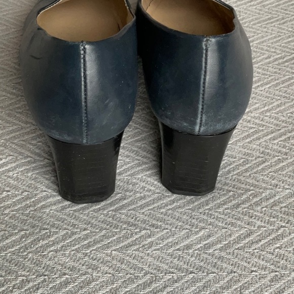 Nine West Block Heel Square Toe High Heeled Shoes Pumps 7 Blue Leather Upper - Picture 3 of 11